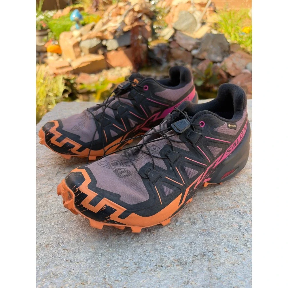 Salomon Speedcross 6 Gore-Tex Mens 8.5 Trail Running Shoes Black Pink Orange